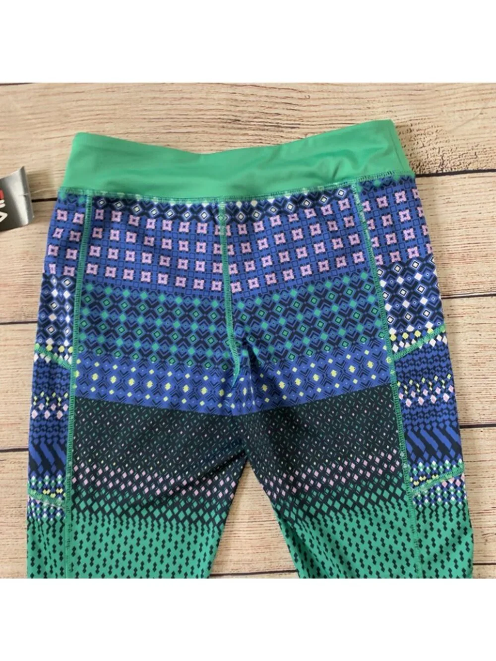 Fila Sport Blue Green Print Athletic Gym Capri Leggings